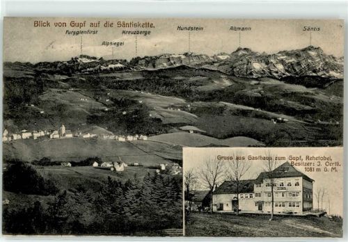 9038 Rehetobel 1915 - Gasthaus zum Gupf Blick auf Säntiskette