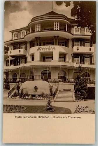 3654 Gunten 1921 Foto AK Hotel Pension Hirschen