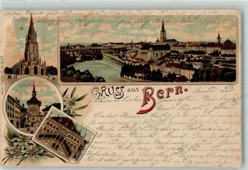 3000 Bern Berne 1901 Lithographie Münster Zeitglockenturm Rathaus