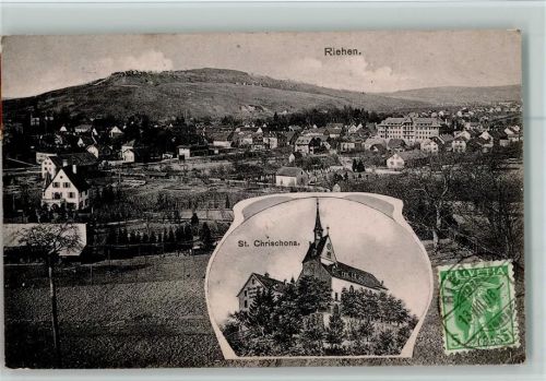 4125 Riehen - St. Chrischona Ortsansicht Nachporto Stempel
