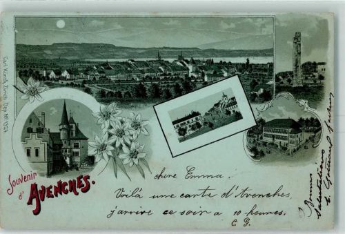 1580 Avenches 1899 Lithographie / Mondschein Gruss aus Verlag Carl Künzli 1524 AK
