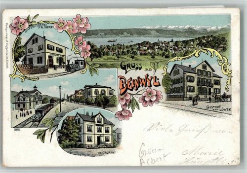 5712 Beinwil am See 1903 BOAKC Bahnhof Fabrik Gasthaus zum Löwen Lithographie