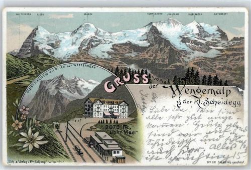 3823 Kleine Scheidegg - Verlag Schlumpf, Wengernalp, Wetterhorn, Gebirgs-Panorama