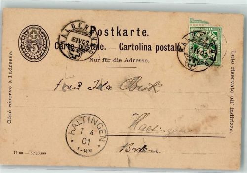 4437 Waldenburg 1901 Ganzsache 5 Rappen