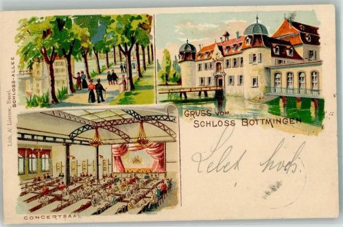 4103 Bottmingen 1903 Lithographie Schloss-Allee Concertsaal Schloss