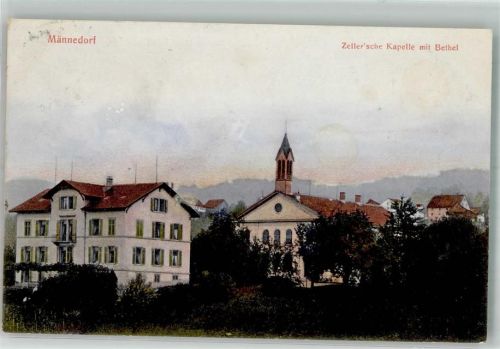 8708 Männedorf 1909 Foto AK Kirche Zeller´sche Kapelle mit Bethel