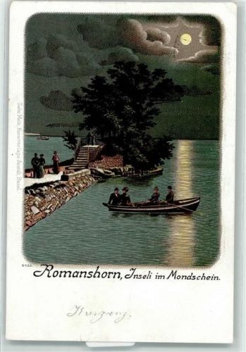 8590 Romanshorn 1904 Lithographie / Mondschein Inseli im Mondschein Ruderboot