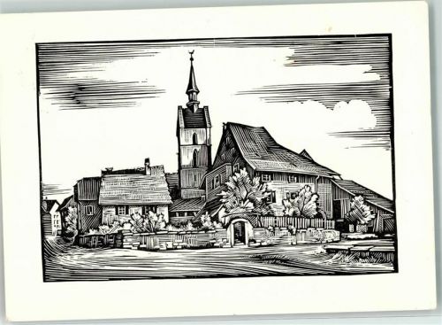 4125 Riehen Gebrauchsspuren Kirche Original Holzschnitt von A Hagmann