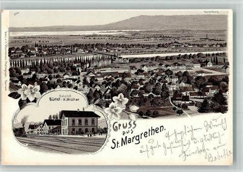 9430 St. Margrethen SG BOAKC Bahnhof Dampflok Lithographie