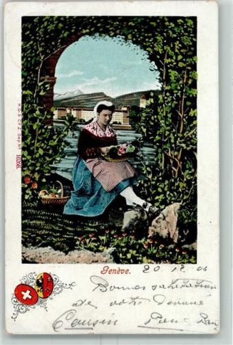 1200 Genève Genf 1904 Lithographie Trachtenmädchen
