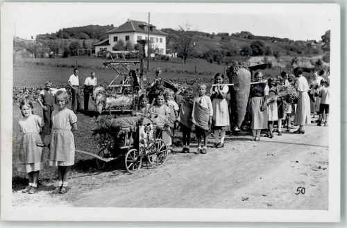8180 Bülach Gebrauchsspuren Erntedank-Umzug Ort handschriftlich Foto-Ak