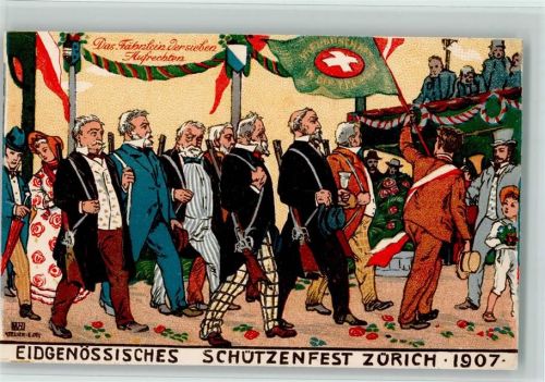 8000 Zürich 1907 Lithographie Offiz. Festpostkarte - Schützenfest