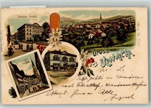 8730 Uznach 1900 BOAKC Post Postkutsche Lithographie