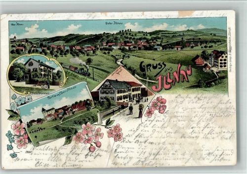 8308 Illnau 1902 BOAKC Lithographie Gasthaus Zum Rössli Forstbureau Eisenbahn Gebrauchsspuren, bitte Scan genau beachten!
