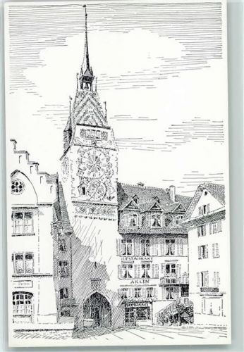 6300 Zug Zugo Radierung Gasthaus Aklin am Zeitturm