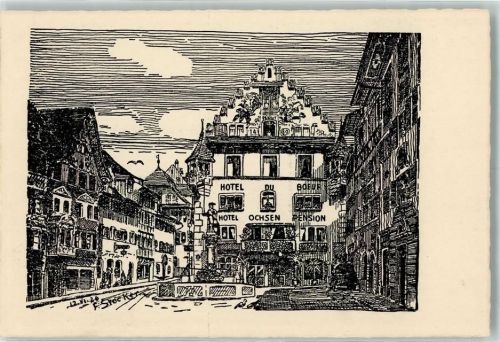 6300 Zug Zugo Radierung Kollinplatz Hotel Ochsen sign Stocker