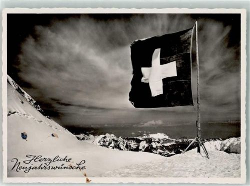 Jungfrau BE - Neujahr Winter Schweizer Flagge