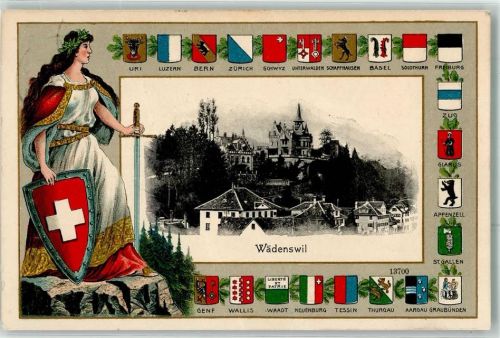 8820 Wädenswil Prägedruck Helvetia Wappen Lithographie