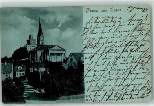 8610 Uster 1900 Mondschein Kirche und Schloss