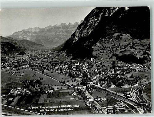 7320 Sargans Foto AK Fliegeraufnahme Seeztal Churfirsten Foto Gross
