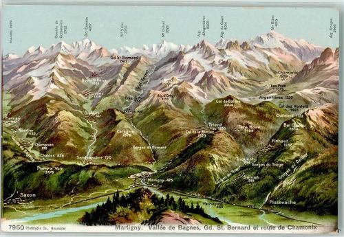 1920 Martigny - Vogelschau Vallee de Bagnes