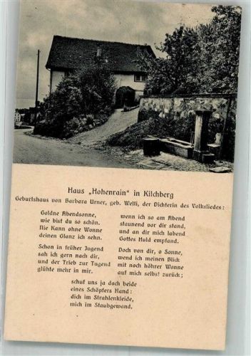8802 Kilchberg ZH 1923 Lieder AK Haus Hohenrain Lied Text Geburtshaus Barbara Urner