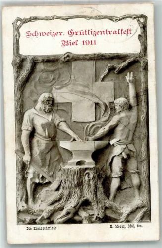 3989 Biel VS 1911 Foto AK Grütlizentealfest 1911 Die Kreuzschmiede