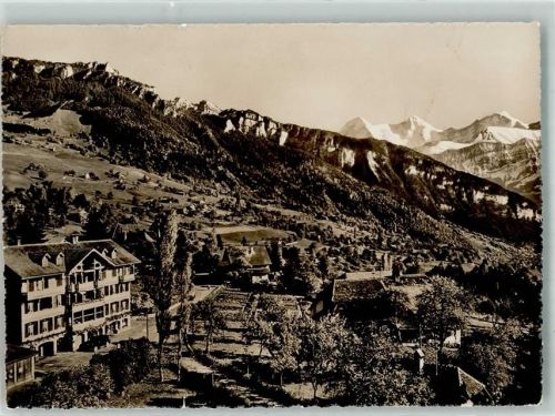 3655 Sigriswil 1944 Foto AK Hotel Kurhaus Bären Dorfbild mit Eiger Mönch Jungfrau