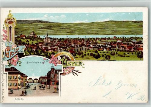 8610 Uster 1902 BOAKC Lithographie Bahnhofsplatz