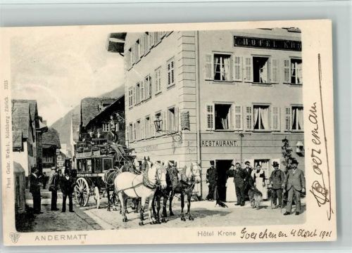 Andermatt Hotel Krone Postkutsche Schweiz 1901 BOAKC