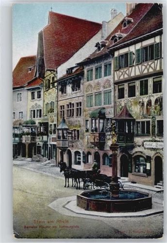 8260 Stein am Rhein - Bemalte Häuser, Rathausplatz, Brunnen