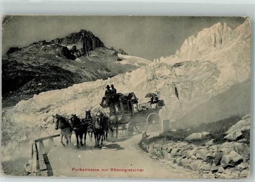Furka Foto AK Postkutsche Furkapass Rhonegletscher