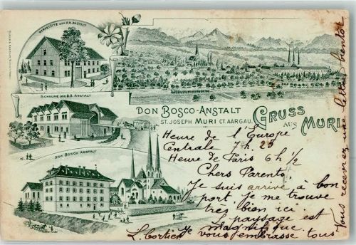 5630 Muri AG 1901 Lithographie Don Bosco Anstalt St. Joseph Werkstätte Scheune Kirche