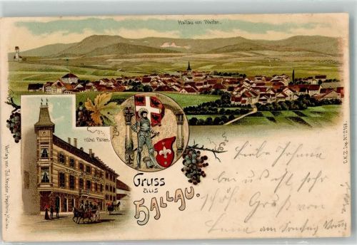 8215 Hallau 1900 Gebrauchsspuren Lithographie Hotel Falken