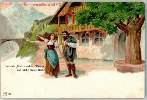 Lithographie / Künstlerkarte Verlag Künzli 5062 Wilhelm Tell Serie Nr. 2 von Schiller