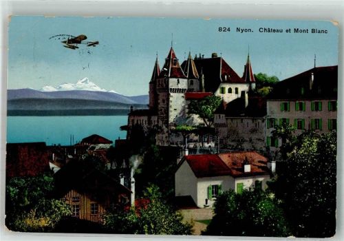 1260 Nyon 1914 Gebrauchsspuren Flugzeug Schloss Mont Blanc
