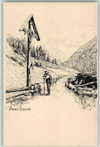 3910 Saas-Grund - Wandersmann beim Kreuz