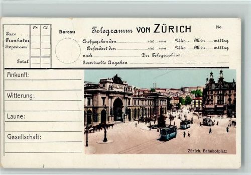 1918 - Telegramm - Bahnhofsplatz mit Straßenbahnen