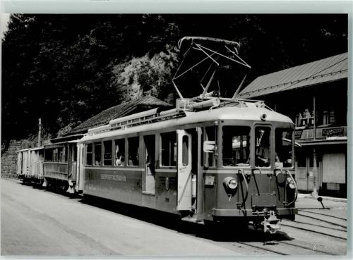 3657 Schwanden Sigriswil 1967 - Repro Gemischter SeTB Zug 13 mit BDe 4/4 7 + B2 13 + K 31 + 36 abfahrbereit in Schwanden 21.07.1967