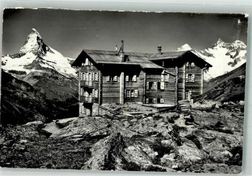 Fluhalp 1966 Foto AK Hüttenstempel Matterhorn