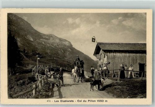 Diablerets - Col du Pillon Kutsche Fahrrad Fahne