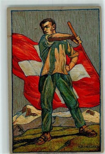 5200 Brugg AG 1912 Gebrauchsspuren Bundesfeier AK Fahnenschwinger sign. H B. Wieland Ort lt. Stempel