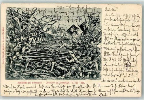6204 Sempach 1900 Lithographie / Künstlerkarte Schlacht bei Sempach 1386