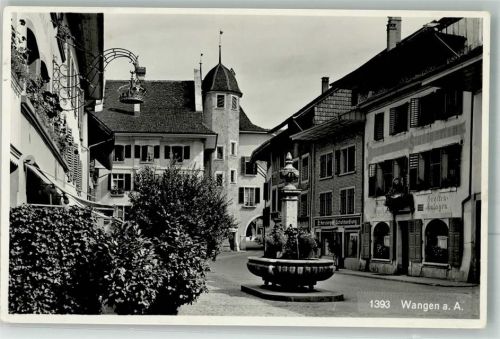 3380 Wangen an der Aare 1934 Foto AK Geschäft Denkmal Brunnen Bahnpost Zug 2375