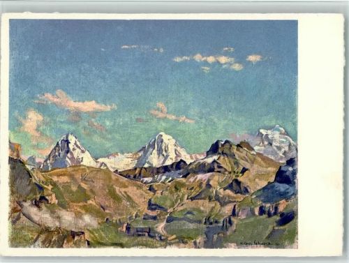 Eiger Grindelwald Künstlerkarte Hans Kasp Schwarz Adliswil bei Zürich Eiger Mönch Jungfrau über Kiental mittags Gehrihornseite