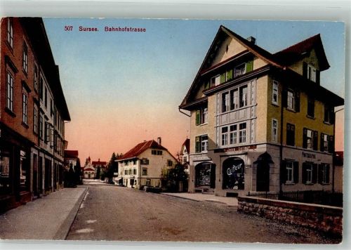 6210 Sursee 1924 Foto AK Bahnhofstrasse Geschäft