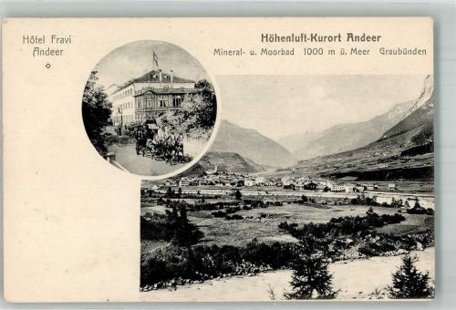 Andeer Postkutsche Hotel Fravi Postkutsche Schweiz Foto AK