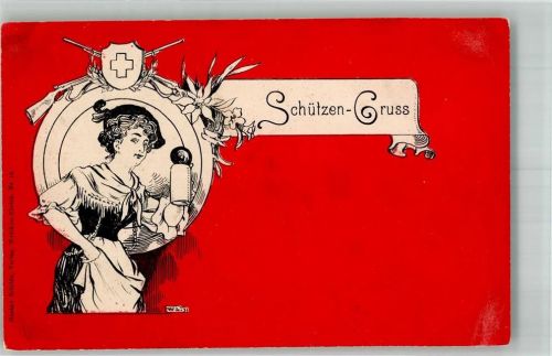 1900 Lithographie / Künstlerkarte Schützen-Gruss Gewehr Bier Schützenliesel