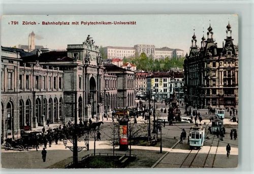 8000 Zürich 1912 - Bahnhofplatz mit Polytechnikum Universität Tram Pferdekutschen