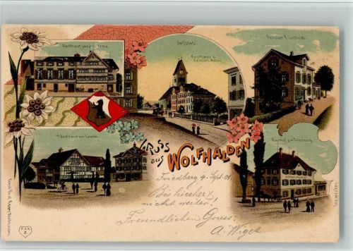 9427 Wolfhalden 1901 BOAKC Lithographie Gasthaus Zur Krone Zum Löwen Zum Adler Zur Friedberg Pension Friedheim